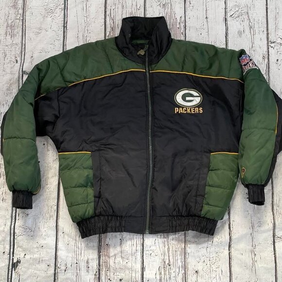 Vintage Green Bay Packers Pro Player 1990s Zip Up Puffy NFL Football Jacket - Picture 1 of 9